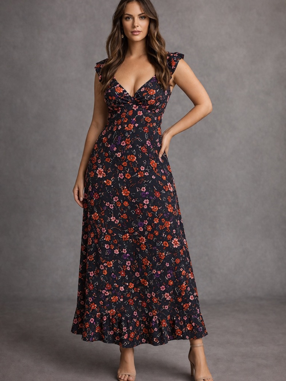 PARK & FIFTH NAVY FLORAL MIDI DRESS 4X | WEDDING GUEST DRESS